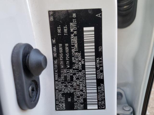 5TDJKRFH5GS331759 - 2016 TOYOTA HIGHLANDER XLE 白色 照片 13