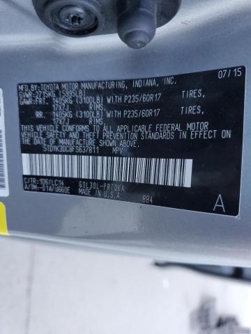 5TDYK3DC8FS637811 - 2015 TOYOTA SIENNA XLE SILVER photo 14