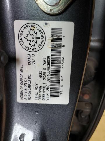 2HGFB2F40DH036039 - 2013 HONDA CIVIC LX GRAY photo 13