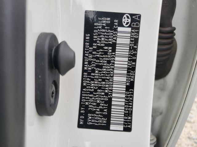 5YFBURHE4KP879934 - 2019 TOYOTA COROLLA L 白色 照片 13