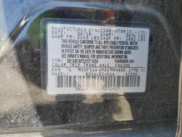 3N1AB7AP2JY271459 - 2018 NISSAN SENTRA S 黑色 照片 13