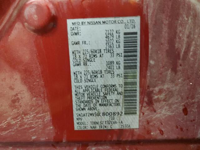 5N1AT2MV5GC800892 - 2016 NISSAN ROGUE S წითელი ფოტო 14