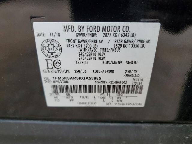 1FM5K8AR8KGA53885 - 2019 FORD EXPLORER POLICE INTERCEPTOR Czarny zdjęcie 13