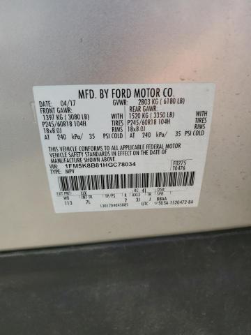 1FM5K8B81HGC78034 - 2017 FORD EXPLORER WHITE photo 13