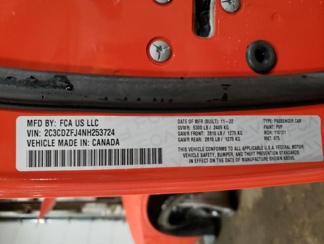 2C3CDZFJ4NH253724 - 2022 DODGE CHALLENGER R/T SCAT PACK ORANGE photo 12