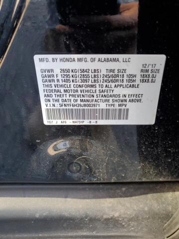 5FNYF6H39JB003971 - 2018 HONDA PILOT EX შავი ფოტო 13