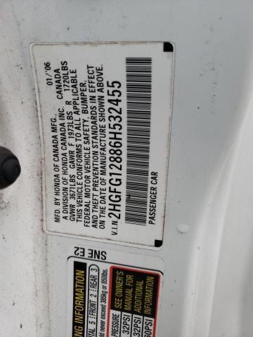 2HGFG12886H532455 - 2006 HONDA CIVIC EX WHITE photo 13