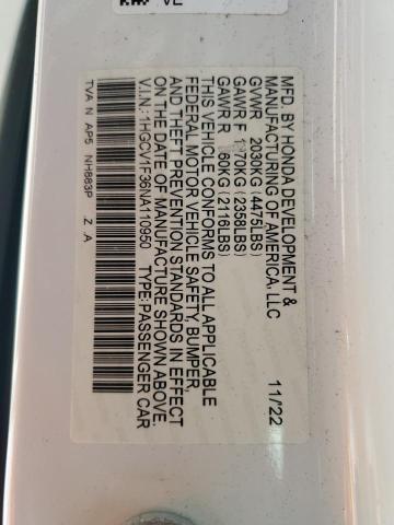 1HGCV1F36NA110950 - 2022 HONDA ACCORD SPORT WHITE photo 12