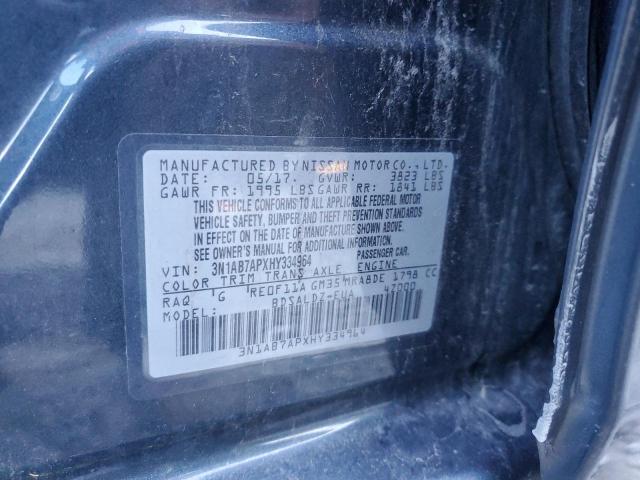 3N1AB7APXHY334964 - 2017 NISSAN SENTRA S TEAL photo 12