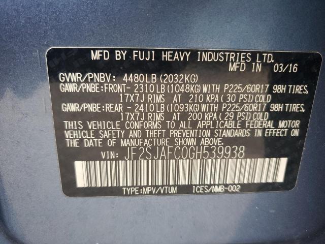 JF2SJAFC0GH539938 - 2016 SUBARU FORESTER 2.5I PREMIUM Mavi foto 13