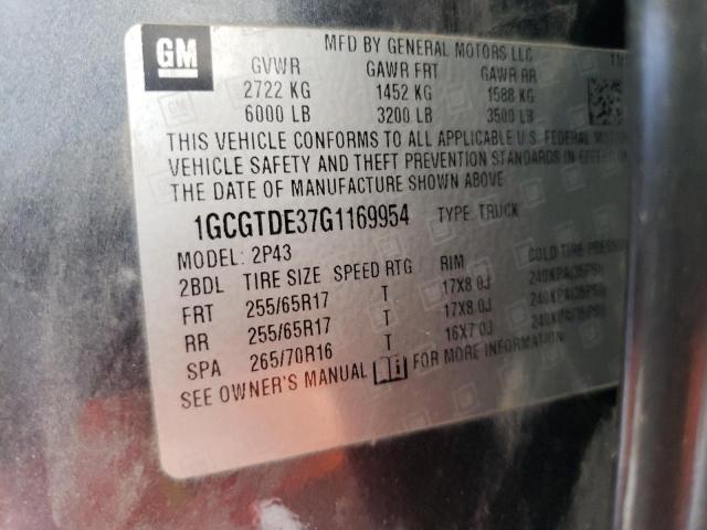 1GCGTDE37G1169954 - 2016 CHEVROLET COLORADO Z71 GRAY photo 12