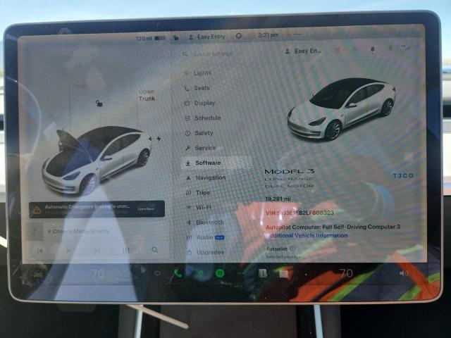 5YJ3E1EB2LF808323 - 2020 TESLA MODEL 3 WHITE photo 9