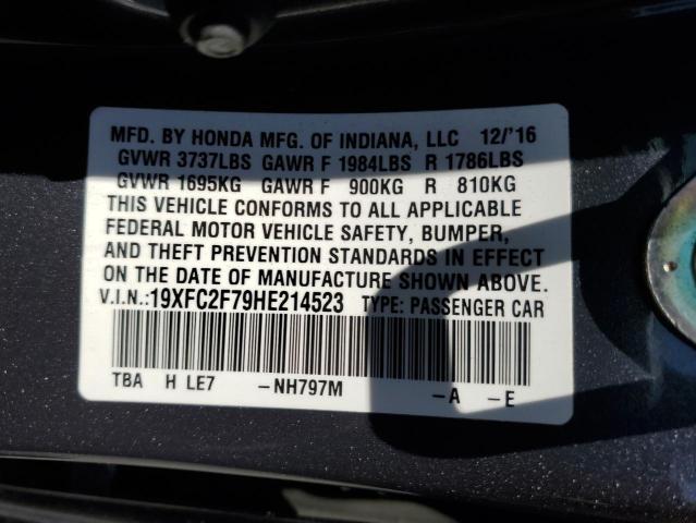 19XFC2F79HE214523 - 2017 HONDA CIVIC EX GRAY photo 12