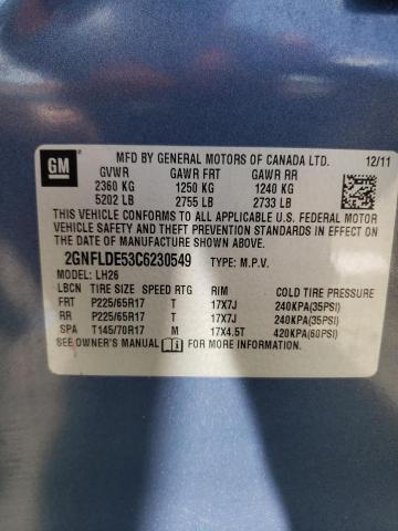 2GNFLDE53C6230549 - 2012 CHEVROLET EQUINOX LT BLUE photo 13