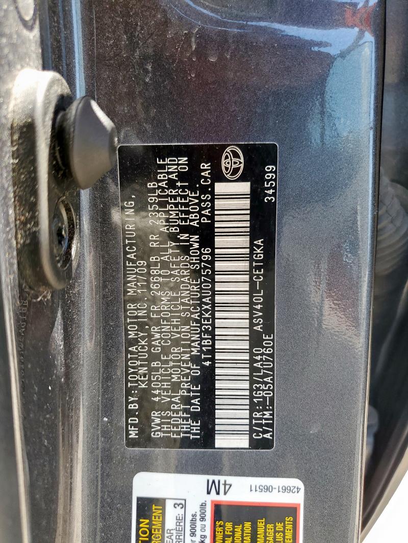 4T1BF3EKXAU075796 - 2010 TOYOTA CAMRY BASE Szary zdjęcie 12