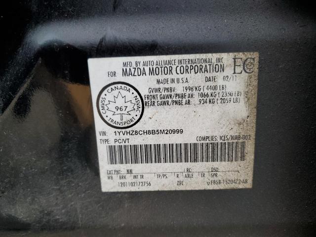 1YVHZ8CH8B5M20999 - 2011 MAZDA 6 I BLACK photo 12