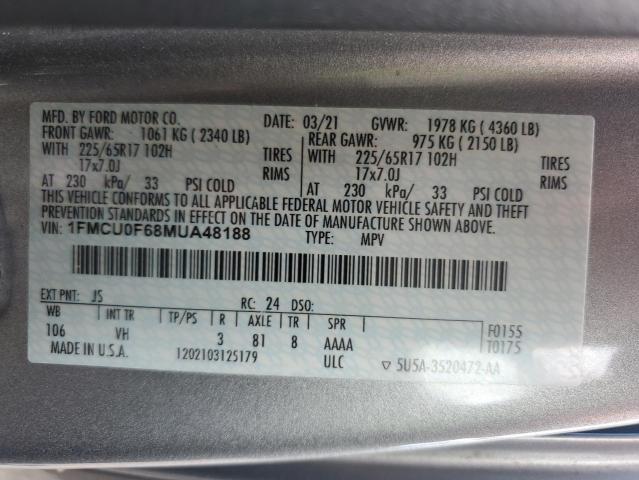 1FMCU0F68MUA48188 - 2021 FORD ESCAPE S SILVER photo 13