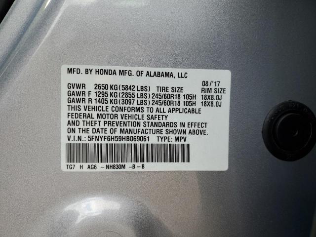 5FNYF6H59HB069061 - 2017 HONDA PILOT EXL 银色 照片 13