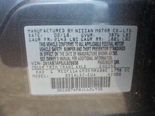 3N1AB7AP8JL626938 - 2018 NISSAN SENTRA S GRAY photo 12