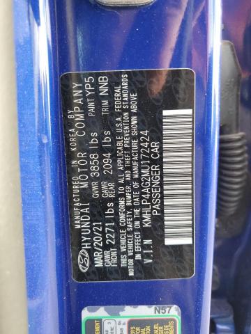 KMHLP4AG2MU172424 - 2021 HYUNDAI ELANTRA LIMITED BLUE photo 13