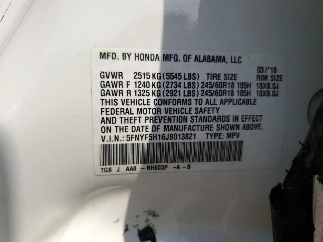 5FNYF5H16JB013821 - 2018 HONDA PILOT LX WHITE photo 13