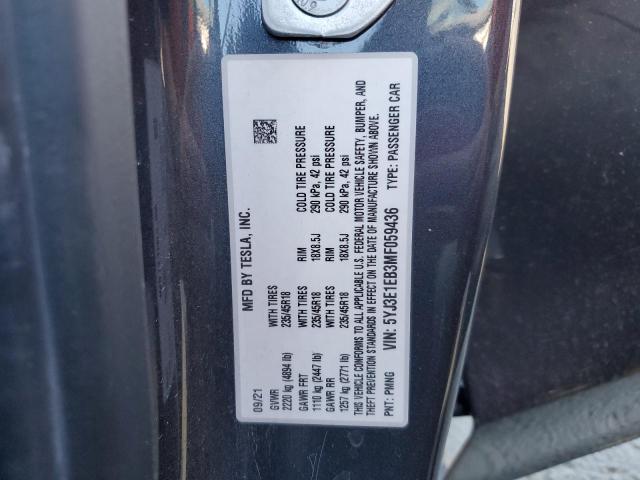 5YJ3E1EB3MF059436 - 2021 TESLA MODEL 3 ნაცრისფერი ფოტო 13