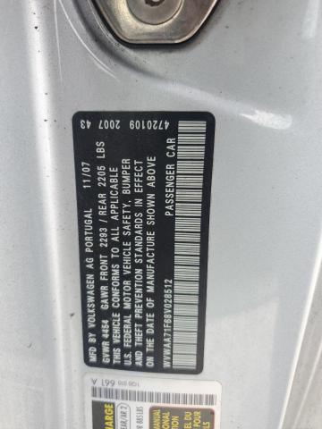 WVWAA71F68V028512 - 2008 VOLKSWAGEN EOS TURBO SILVER photo 12