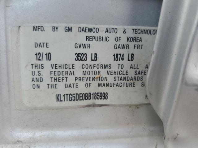 KL1TG5DE0BB185998 - 2011 CHEVROLET AVEO LT ვერცხლისფერი ფოტო 12