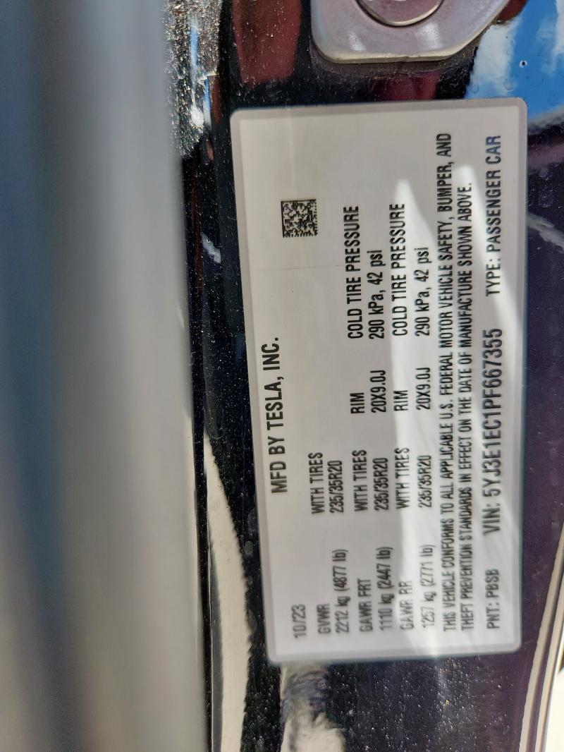 5YJ3E1EC1PF667355 - 2023 TESLA MODEL 3 Siyah fotoğraf 13