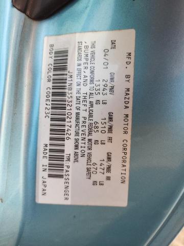 JM1NB353210217426 - 2001 MAZDA MX-5 MIATA BASE BLUE photo 12