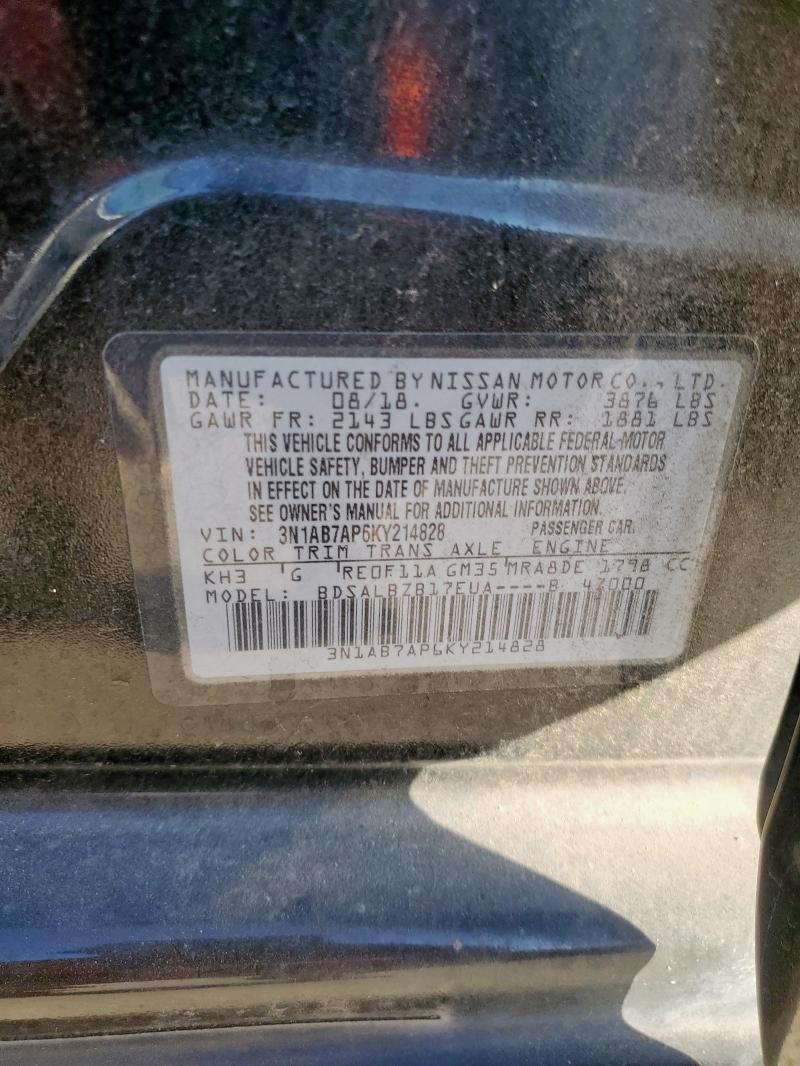 3N1AB7AP6KY214828 - 2019 NISSAN SENTRA S BLACK photo 12