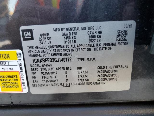 1GNKRFED2GJ140172 - 2016 CHEVROLET TRAVERSE LS GRAY photo 14