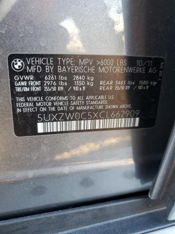 5UXZW0C5XCL662909 - 2012 BMW X5 XDRIVE35D GRAY photo 12