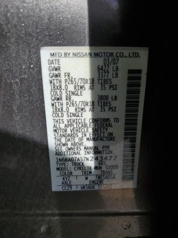1N6BA07A57N243477 - 2007 NISSAN TITAN XE Bej foto 12