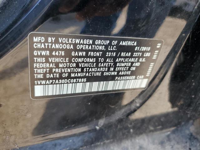 1VWAP7A30DC087885 - 2013 VOLKSWAGEN PASSAT S BLACK photo 12