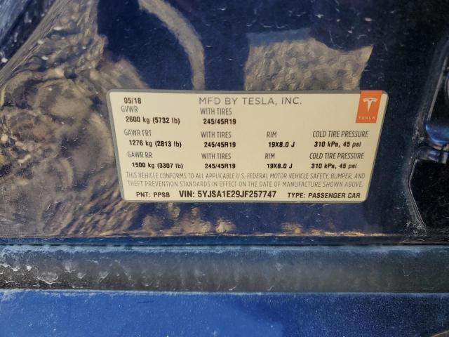 5YJSA1E29JF257747 - 2018 TESLA MODEL S BLUE photo 13