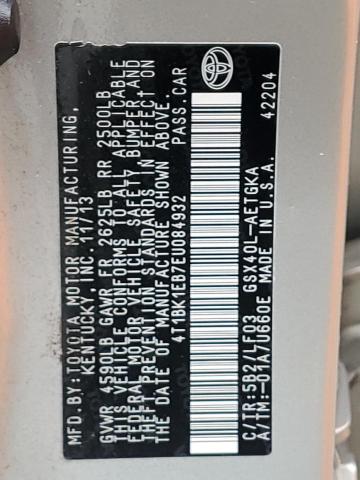 4T1BK1EB7EU084932 - 2014 TOYOTA AVALON BASE 金色 照片 12