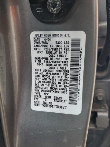 JN8DR09YX4W918670 - 2004 NISSAN PATHFINDER LE SILVER photo 13