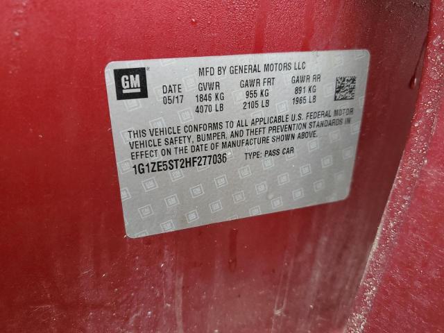 1G1ZE5ST2HF277036 - 2017 CHEVROLET MALIBU LT RED photo 12