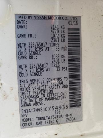 5N1AT2MV8JC754935 - 2018 NISSAN ROGUE S WHITE photo 12