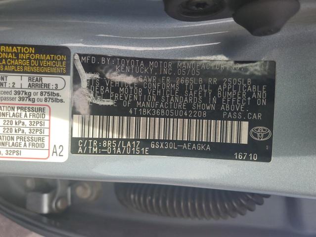 4T1BK36B05U042208 - 2005 TOYOTA AVALON XL BLUE photo 12