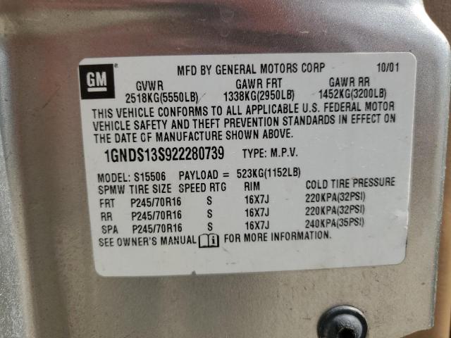 1GNDS13S922280739 - 2002 CHEVROLET LL TAN photo 12