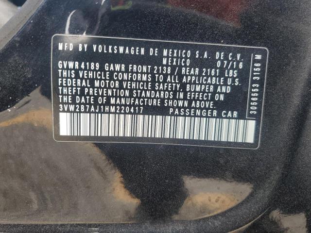 3VW2B7AJ1HM220417 - 2017 VOLKSWAGEN JETTA S BLACK photo 13