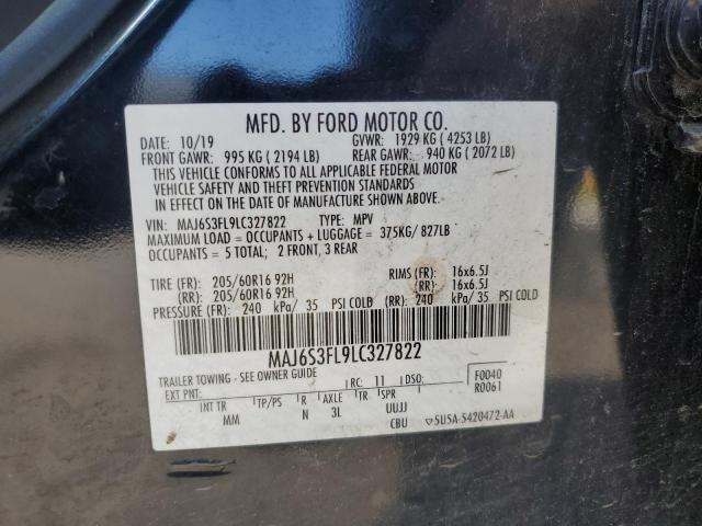 MAJ6S3FL9LC327822 - 2020 FORD ECOSPORT S BLACK photo 12