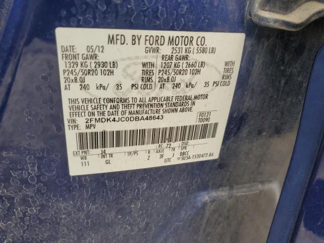 2FMDK4JC0DBA48643 - 2013 FORD EDGE SEL BLUE photo 14