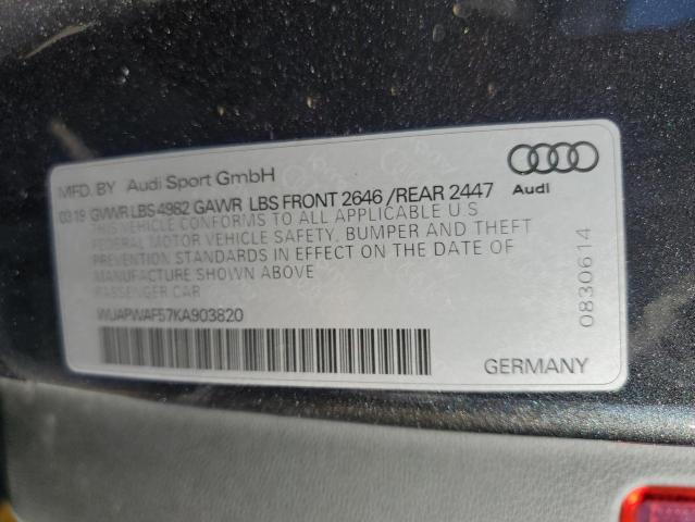 WUAPWAF57KA903820 - 2019 AUDI RS5 YELLOW photo 12