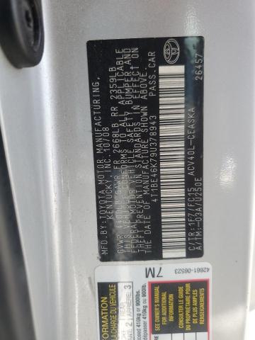 4T1BE46K79U378943 - 2009 TOYOTA CAMRY BASE SILVER photo 12