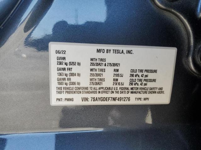 7SAYGDEF7NF491276 - 2022 TESLA MODEL Y GRAY photo 14