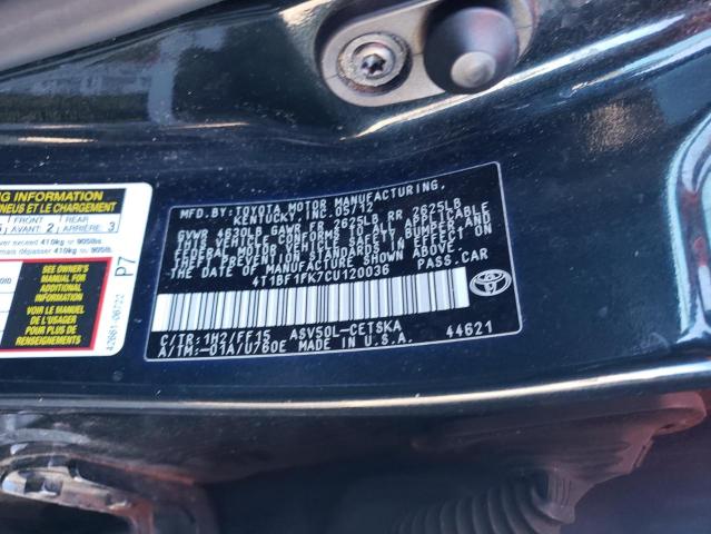 4T1BF1FK7CU120036 - 2012 TOYOTA CAMRY BASE შავი ფოტო 12