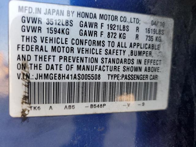 JHMGE8H41AS005508 - 2010 HONDA FIT SPORT BLUE photo 13